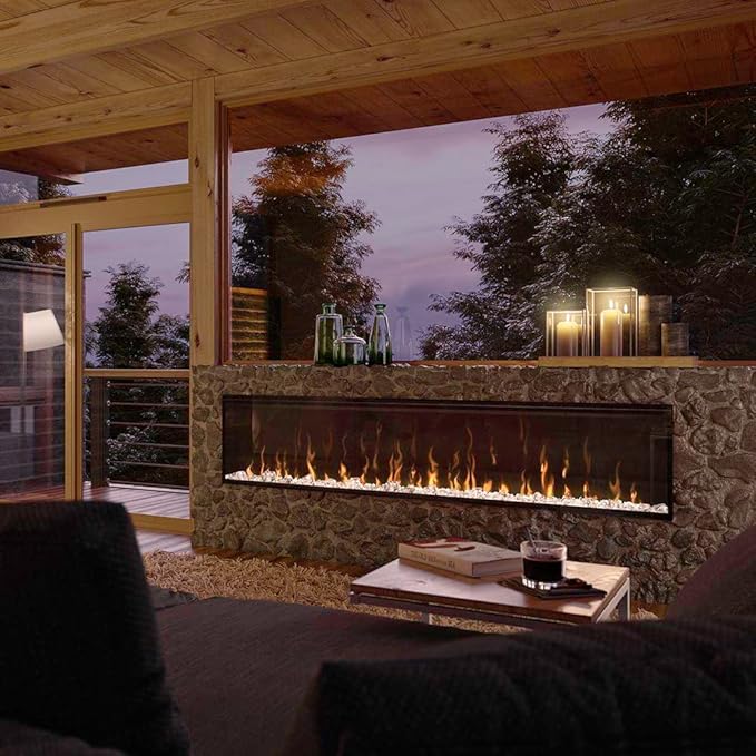 Dimplex IgniteXL 74 inch Built-in Linear Electric Fireplace with Driftwood and River Rock Accessories - Black, XLF74 & LF74DWS-KIT
