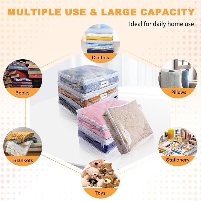 Clear Zippered Plastic Clothes Storage Bags, 6 Pack, Size: 12 x 12 x 4 Inch - Image 4