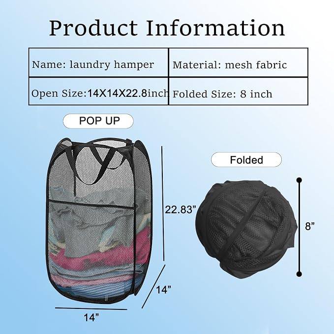 2Pcs Pop Up Laundry Hampers for Cruise, Mesh Collapsible Laundry Bag - Image 6