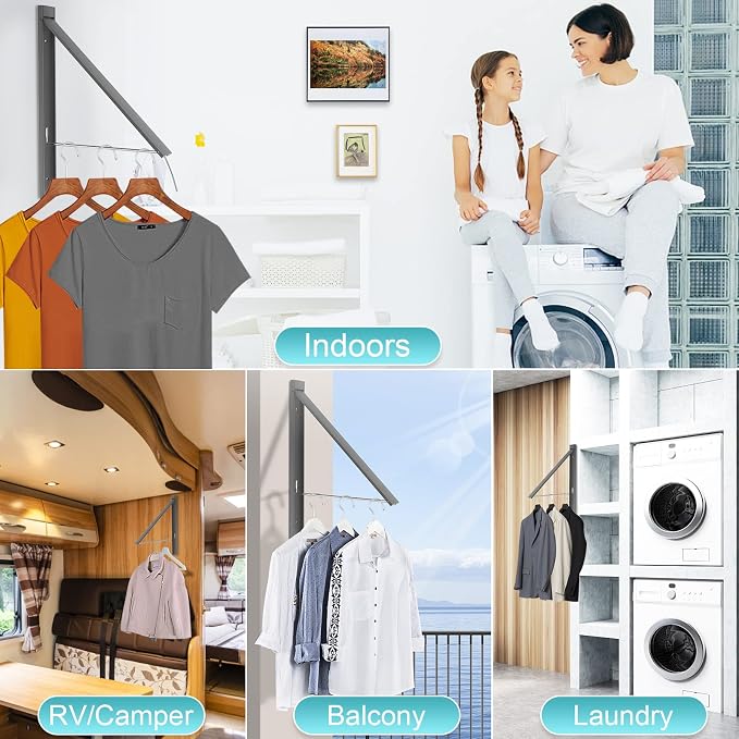 Ithywat Retractable Clothes Drying Rack, Space Saver Wall Mounted Folding Hanger - Image 8