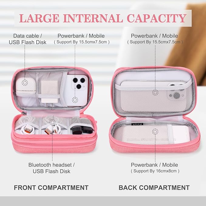 FYY Electronic Organizer, Travel Tech Pouch Bag, Cable Organizer Pink | Wrist - Image 3