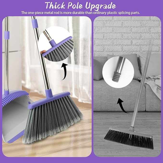Broom and Dustpan Set with 51" Adjustable Long Handle-Gray Purple | Long Handle - Image 6