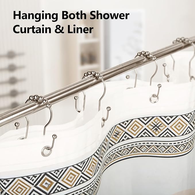 Resze Double Shower Curtain Hooks, Sturdy Metal Nickel Shower Curtain Rings - Image 5