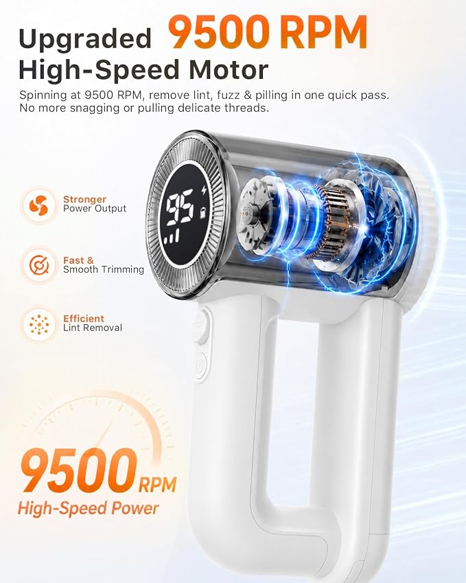 Fabric Shaver Rechargeable, 9500RPM Electric Lint Remover - Image 2