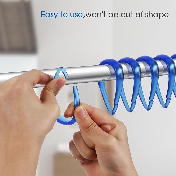 Top-spring Blue Shower Curtain Hooks 12Pcs Drop Shaped Hooks - Image 2
