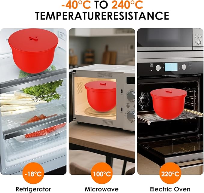 Omoiyari Premium Morandi Colors 3-Pack Silicone Bowl Liners with Lids for KitchenAid 7-Qt Bowl-Lift (Only), 2mm Extra-Thick Silicone, Odour-Free,Air Valves for Dough Proofing,Dishwasher Safe, BPA Free