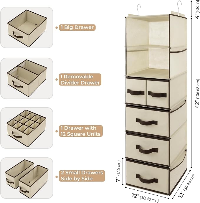 GRANNY SAYS Hanging Closet Organizer, 5 Drawers, 6 Shelves, 6 Pockets | Hanging - Image 3