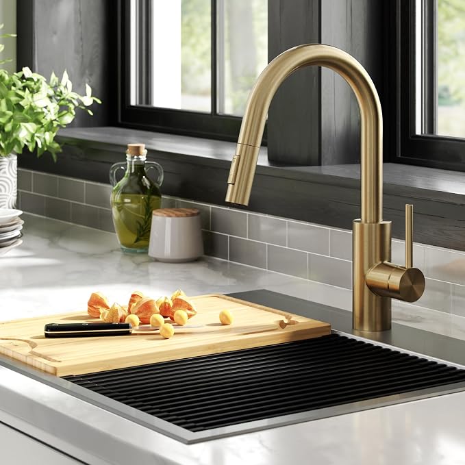 KRAUS Champagne Bronze Pull Down Kitchen Faucet KPF-2620SFACB | QuickDock top - Image 8