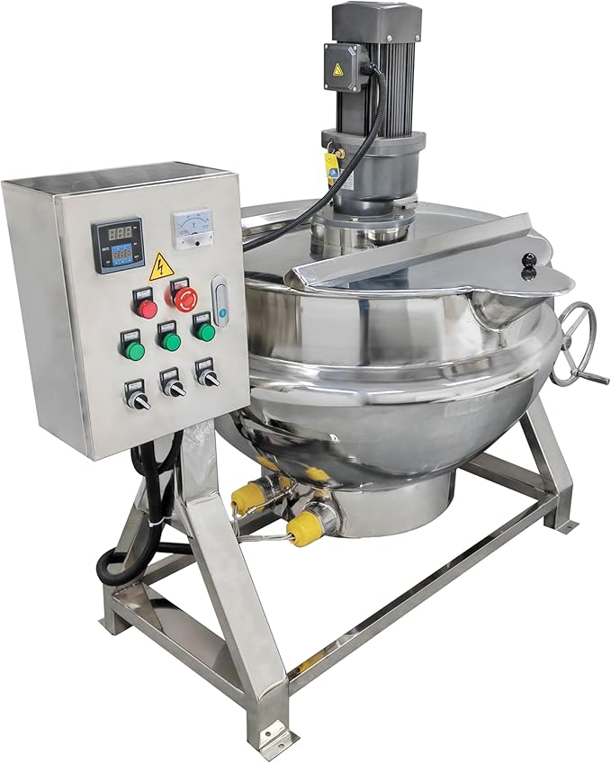 TECHTONGDA 54gallon Commercial Electric Cooking Machine Tilting Jacketed Pot Heating Kettle Stainless Steel with Stirrer 220V