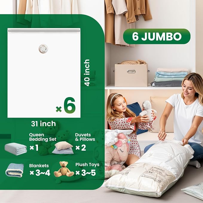 TAILI 6 Pack Vacuum Storage Bags, Jumbo Size, Cream | Vacuum Seal Bags - Image 2