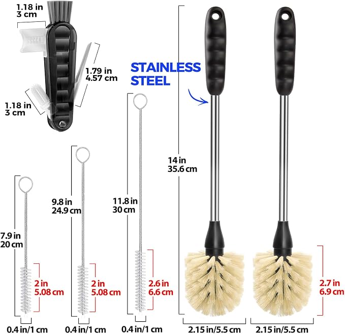 Holikme 6 Pack Bottle Brush 14" Stainless Steel Straw Cleaner Brush, 3 Straw - Image 6
