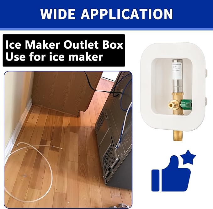 (1 Pack) Lidertik 1/2 inch Sweat Thread Pre-Assembled Ice Maker Outlet Box Valve 1/4 inch Recessed Refrigerator Water Line Wall Box with Shut Off Valve and Stainless Steel Water Hammer Arrestor 611-LK