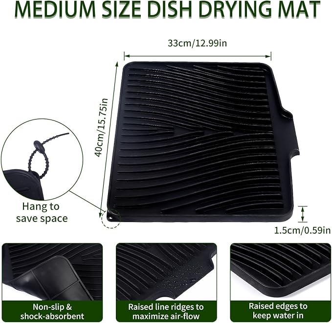 Silicone Dish Drying Mat for Kitchen Counter, Hangable & Roll-Up for - Image 8