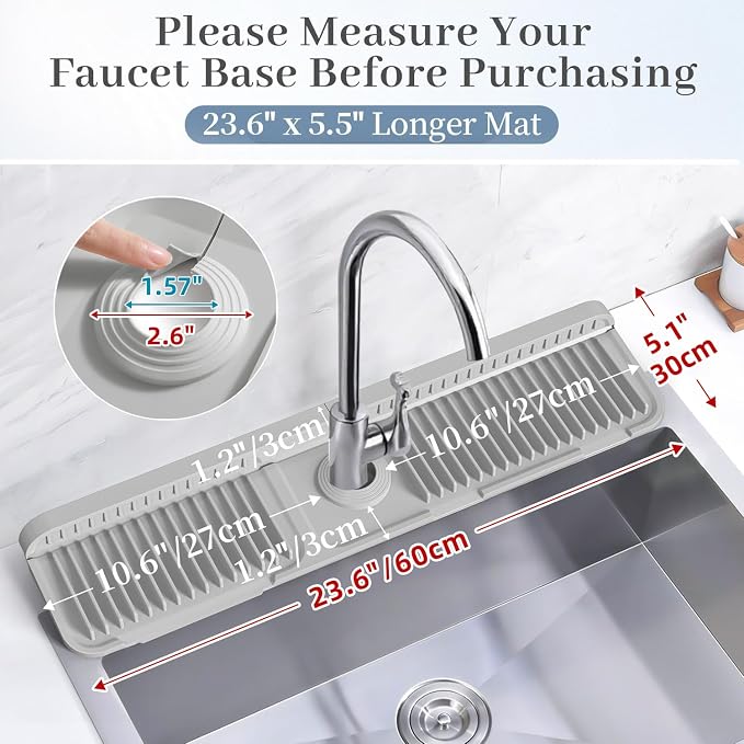 PoYang 24 Inch Faucet Mat for Kitchen Sink Splash Guard, Light Grey | Sink - Image 3