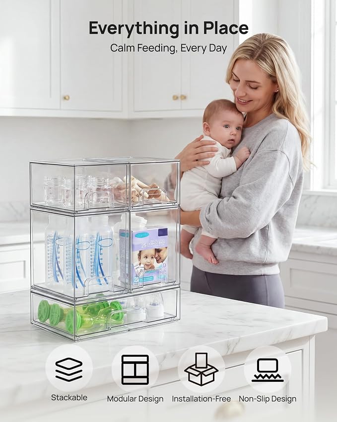 Vtopmart Clear Stackable Storage Drawers Set of 7, Plastic Organizer Bins | - Image 4