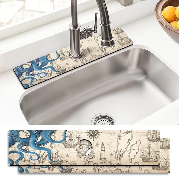 Sink Faucet Absorbing Mat, 2 Pack Drying Mat Around Faucet Sink Splash Guard by BathtubMat