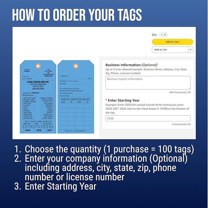 Tags 4 Less Custom Fire Extinguisher Tags – Preventative Maintenance Labels for Monthly Inspections, Alternative to Safety Sticker for Easy Record-Keeping – Pack of 100 (Dark Blue, Cardboard)