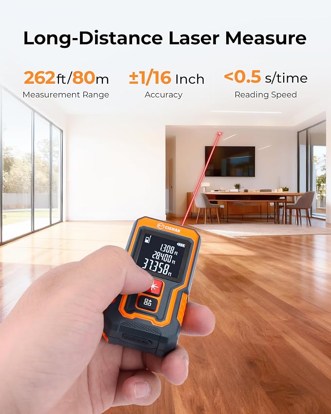 CIGMAN Mini Laser Measuring Tool, 262Ft Laser Tape Measure - Image 2