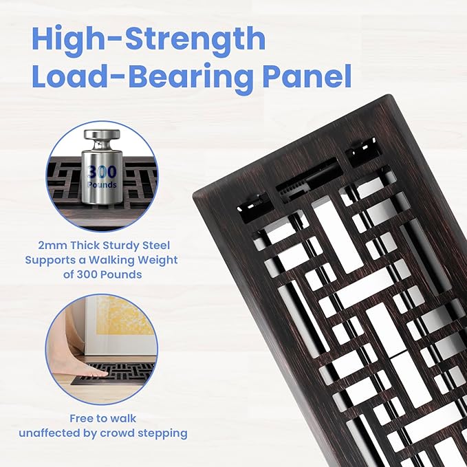 4x10 Inches 6 Pack Heavy Duty Walkable Floor Register - Easy Adjust Air Supply Lever Decorative Floor Vent Covers, Seattle Design Vent Covers for Home - Oil Rubbed Bronze
