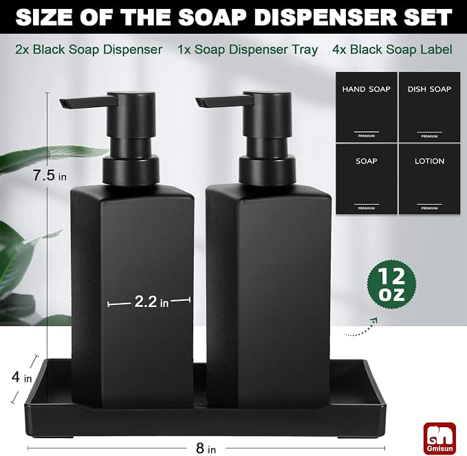 GMISUN Kitchen Soap Dispenser Set, Hand and Dish Soap Dispensers, 12 fl oz/350 - Image 2