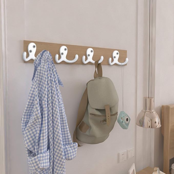IBosins 8 Pack White Double Prong Coat Hooks Wall Mounted - Image 5