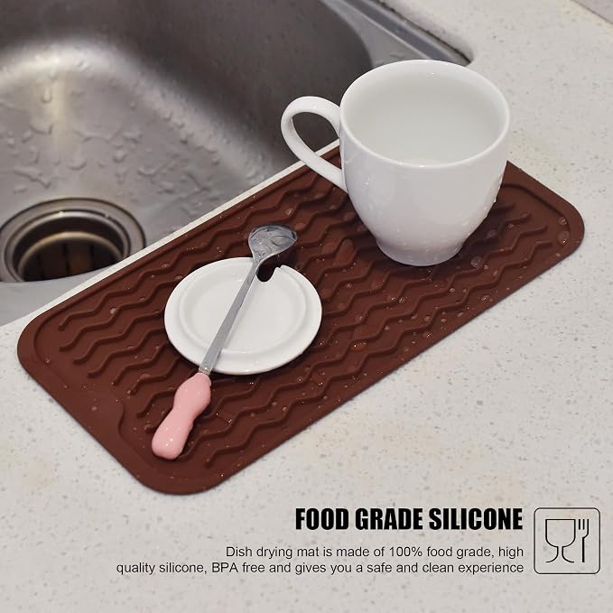 Silicone Dish Drying Mat, Non-Slip Easy Clean Sink Mat, Hangable & Roll-Up - Image 6