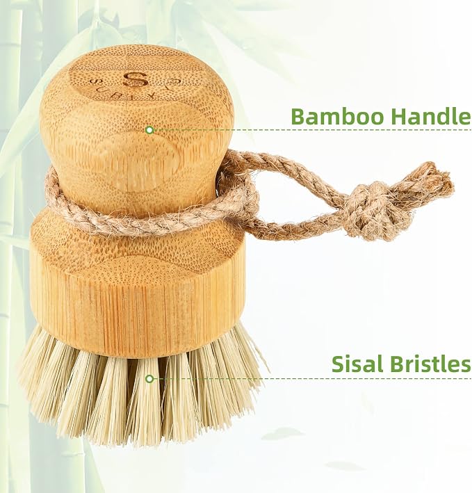 SUBEKYU Bamboo Dish Scrub Brush, Produce Brush, Natural Sisal Bristles - Image 5