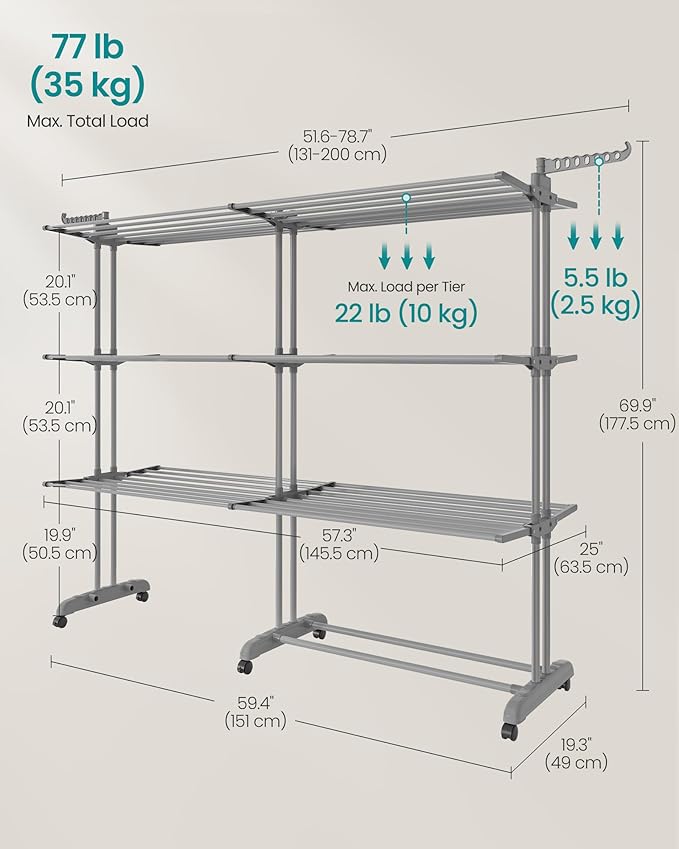 SONGMICS Clothes Drying Rack 4-Tier, Foldable Laundry Rack, Steel | Indoor - Image 5