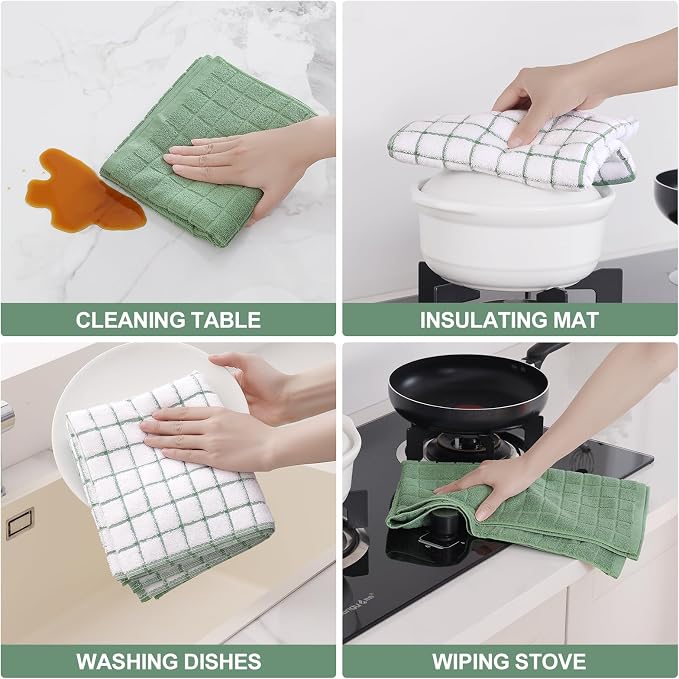 Homaxy Large Premium Cotton Kitchen Towels 16"x 28", 12 Pack, Grass Green - Image 4