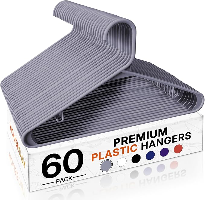 HOUSE DAY Grey Plastic Hangers 60 Pack, Slim Space-Saving Clothes Hangers | by HOUSEDAY