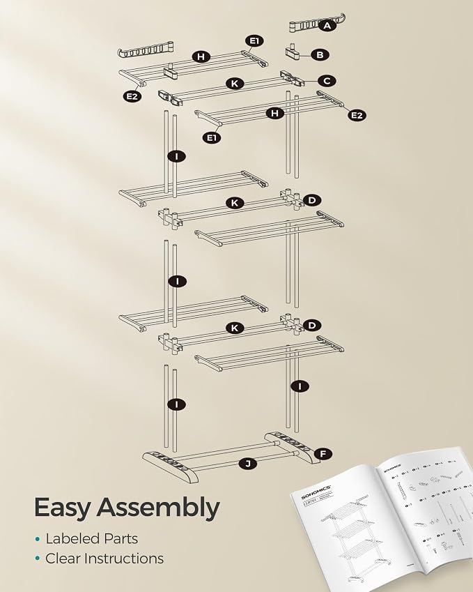 SONGMICS Clothes Drying Rack 4-Tier, Foldable Laundry Rack, Steel | Indoor - Image 8