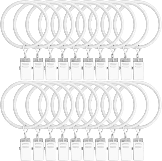 20 Pack Curtain Rings with Clips 1.5" Interior Diameter, Metal Drapery Clips by LULARINE
