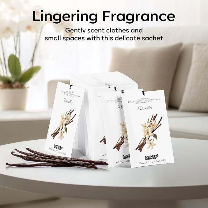 MYARO 12 Pack Vanilla Scented Sachets, Closet Deodorizer Car Air Freshener - Image 7