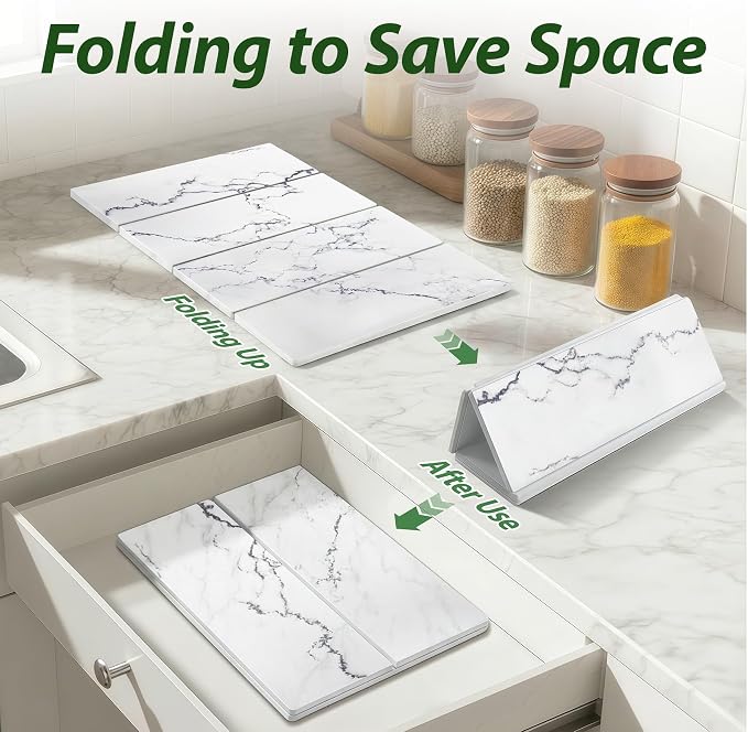 Large Stone Drying Mat for Kitchen Counter, Water-Absorbent Marble Diatomaceous - Image 6