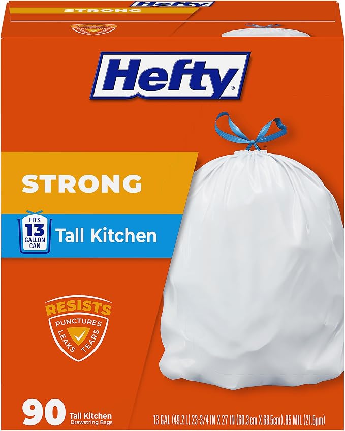 Hefty Strong 13G Tall Kitchen Trash Bags, 90ct | Bulk Pack, 13 Gallon Trash Bags by Hefty