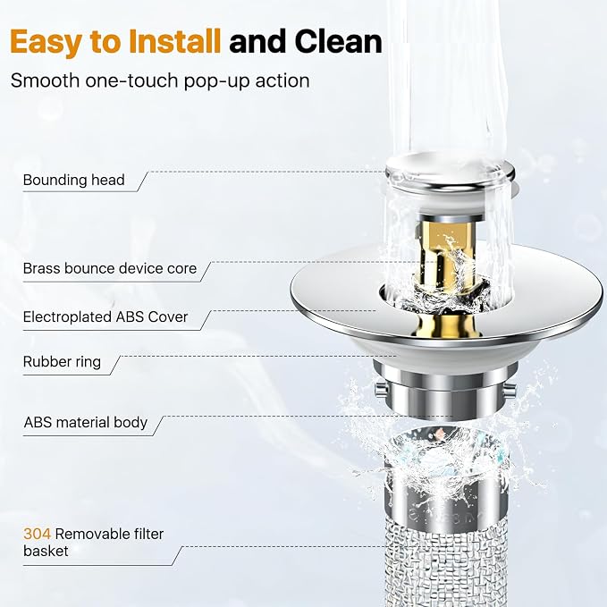 Bathroom Sink Drain Strainer Hair Catcher, Pop Up Universal Sink Drain Stopper - Image 4