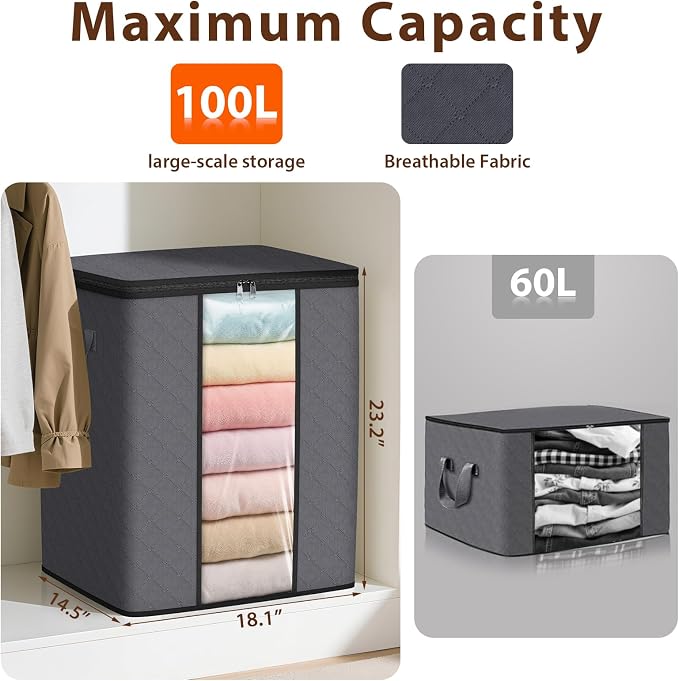 SpaceWhisper 3 Pack 100L Clothes Storage, Foldable Storage Bags, - Image 2