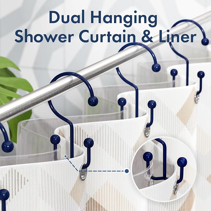 Bathway Shower Curtain Hooks Blue Shower Curtain Rings, Metal Shower Hooks - Image 6