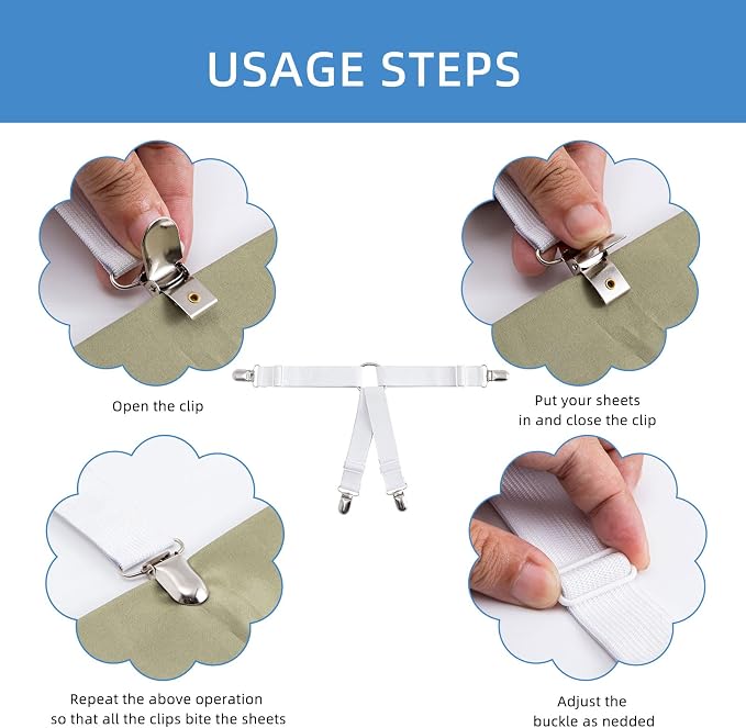 4PCS Adjustable Bed Sheet Holders, Elastic Mattress Sheet Fasteners Holder - Image 2