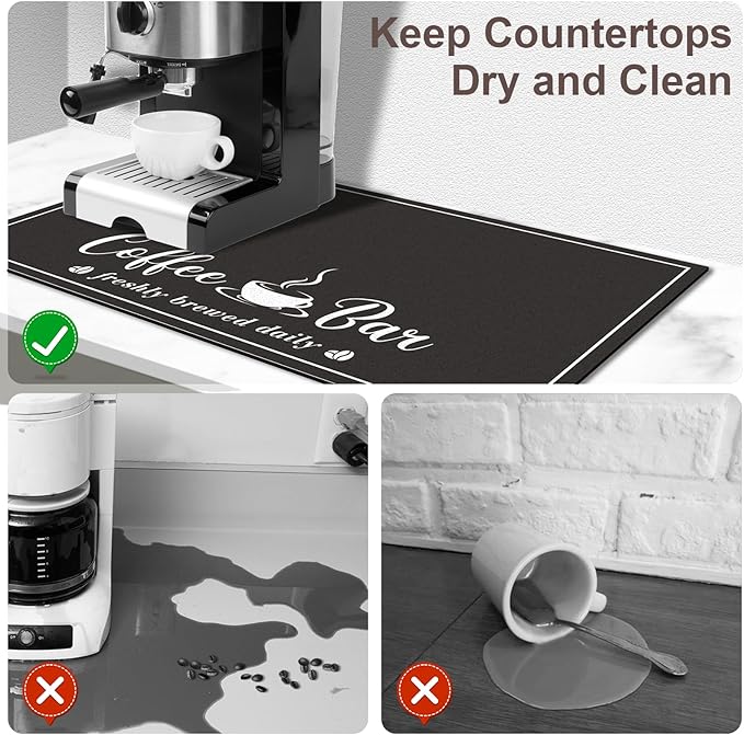 CooRug Fashion Coffee Mat, Dish Drying Mat 16" x 24" Black | Hide Stain - Image 4