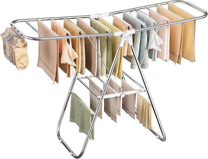 SONGMICS Clothes Drying Rack, Foldable Laundry Drying Rack, Metal Clothes Airer by Unknown