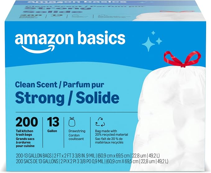 Amazon Basics Scented Trash Bags, Tall Kitchen Drawstring, Clean Fresh Scent by AmazonBasics