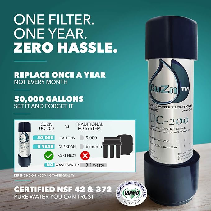 CuZn UC-200 Under Sink Water Filter, NSF/ANSI 42 & 372, 5-Year Filter Life | - Image 2