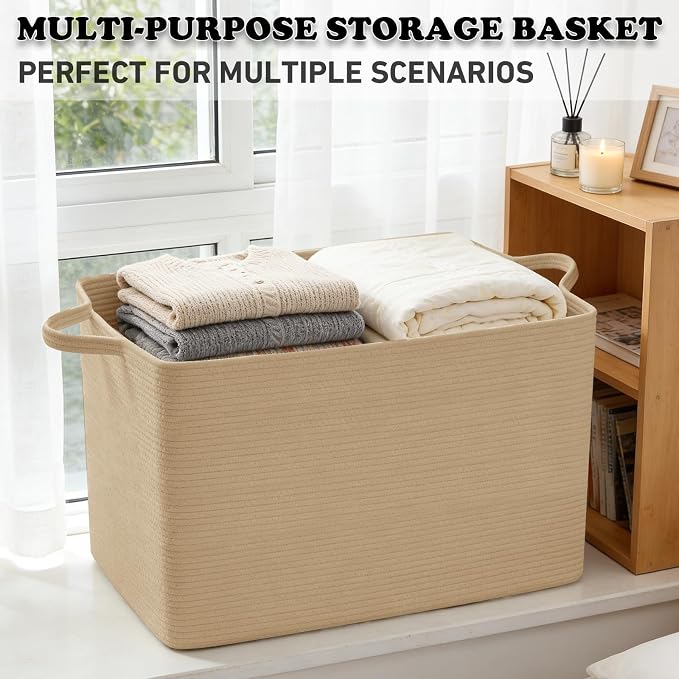 96L Woven Laundry Basket with Handles, Extra Blanket Basket - Image 6