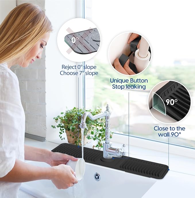 24-Inch Silicone Faucet Mat for Kitchen Sink Splash Guard, 7° Slope | 24"x5.5" - Image 5