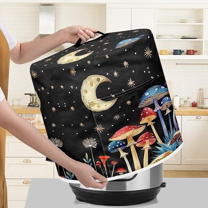 Flashideas Mushroom Moon Pressure Cooker Cover for Women Insulated Rice Cooker Cover with Easy to Clean Lining Waterproof Dust Cover with Pockets for Instant Pot 6 Quart Appliance Cover