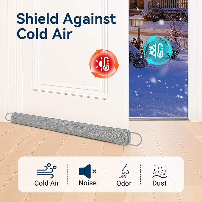 Door Draft Stopper, Heavy Under Door Draft Blocker, Light Grey | 36’’ Weighted - Image 2