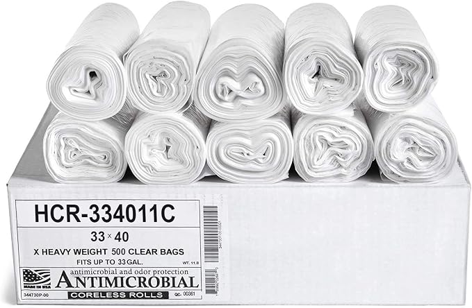 Aluf Plastics 33 Gal Clear Trash Bags, 11 Micron by AlufPlastics
