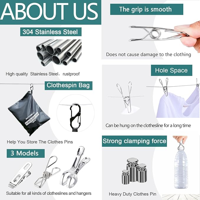 Clothes Pins Metal Stainless Steel Clothespins Laundry Pin Bag Photo Clips | - Image 6