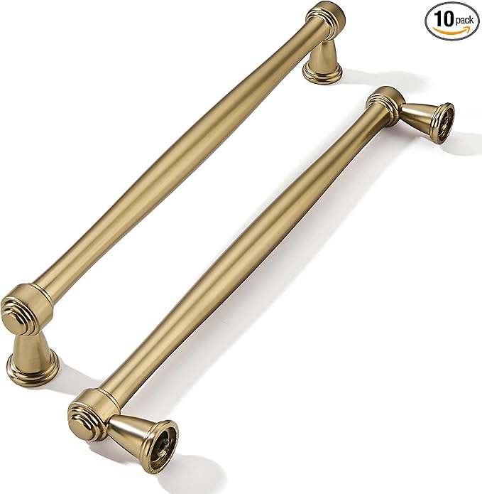 khtumeware 10 Pack 8 Inch(203mm) Brushed Brass Cabinet Pulls Satin Brass Kitchen Cabinet Handles Kitchen Cabinet Hardware for Cupboard Drawer Handles Dresser Pulls